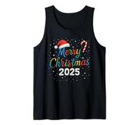 Merry Christmas 2025 Colorful Holiday Lights Family Matching Camiseta sin Mangas
