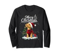 Merry Christmas Airedale Terrier Santa Hat Dog Lovers Xmas Manga Larga