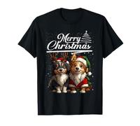 Merry Christmas Australian Shepherd Santa Hat Xmas Holiday Camiseta