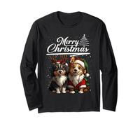 Merry Christmas Australian Shepherd Santa Hat Xmas Holiday Manga Larga