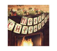 Merry Christmas Banner - Vintage Xmas Decorations Indoor for Home Office Party Fireplace Mantle Farmhouse Decor