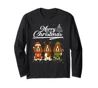 Merry Christmas Basset Hound Reindeer Elf Santa Dog Lover Manga Larga