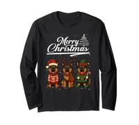 Merry Christmas Belgian Shepherd Reindeer Elf Santa Squad Manga Larga