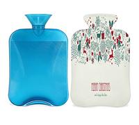 Merry Christmas - Botella de agua caliente con funda esponjosa, bolsa de agua caliente de gran capacidad de 2 litros, bolsa de agua para botellas de Navidad para noches acogedoras, alivio del dolor, espalda, cuello y hombros