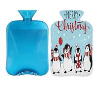 Merry Christmas Botella de agua caliente con funda esponjosa, bolsa de agua caliente de gran capacidad de 2 litros, bolsa de agua de pingüino de Navidad para noches acogedoras, alivio del dolor,