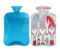 Merry Christmas Botella de agua caliente con tapa, bolsa de agua caliente transparente de 2 l para compresas frías calientes, calentador de manos, alivio del dolor de cuello y hombros (lindos