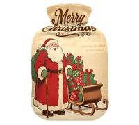 Merry Christmas - Botella de agua caliente retro de Papá Noel con funda suave, bolsa de agua caliente de 1 litro para calentador de abdomen, calentador de abdomen, bolsa caliente para dolores