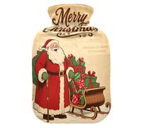 Merry Christmas - Botella de agua caliente retro de Papá Noel con funda suave, bolsas de agua de 2 L para calentador de cuello y hombros, calentador de cuello y hombros, bolsa de agua Caliente para el