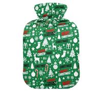 Merry Christmas - Botella de agua caliente verde con cubierta suave, bolsa de compresión caliente de 1 litro para artritis