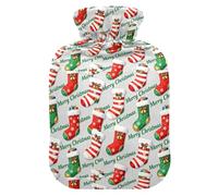 Merry Christmas - Botella de agua para agua caliente con funda suave, bolsas de agua caliente de 1 litro para calentador de manos y pies