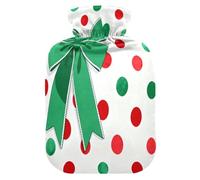 Merry Christmas Bow Polka Bot - Botella de agua caliente con cubierta suave, bolsas de agua de 2 L para artritis, artritis, compresas calientes para el vientre