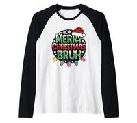 Merry Christmas Bruh Gorro Cuadros Luces Navidad Humor Calle Camiseta Manga Raglan