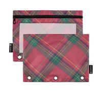 Merry Christmas Buffalo Plaid Check (43) estuches para lápices con ventana transparente, organizador en varios colores, carpeta con cremallera de 3 anillos para suministros escolares de oficina
