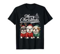 Merry Christmas Bulldog Santa Hat Animal Cute Xmas Holiday Camiseta