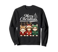 Merry Christmas Cat Santa Hat Animal Cute Xmas Holiday Sudadera