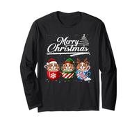Merry Christmas Cavalier King Charles Spaniel Reindeer Santa Manga Larga