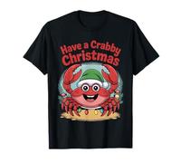 Merry Christmas Crab with Santa Hat and Colorful Lights Camiseta