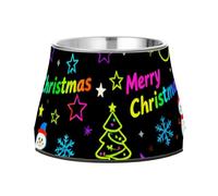 Merry Christmas - Cuenco de acero inoxidable mejorado para mascotas, diseño de copos de nieve, arcoíris, color negro, cuencos básicos para perros pequeños, bigotes, platos de comida para perros