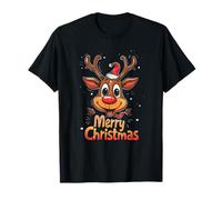 Merry Christmas Divertido Reno Lindo Diseño de Navidad Camiseta