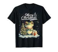 Merry Christmas Frog Santa Hat Animal Cute Xmas Holiday Camiseta