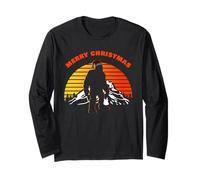 Merry Christmas - Funny Mysterious Bigfoot Sunset (Black) Manga Larga