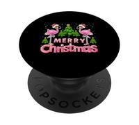 Merry Christmas Funny Xmas Tree Santa Hat Flamingo Christmas PopSockets PopGrip Adhesivo