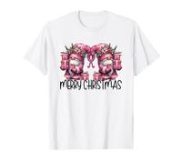 Merry Christmas Graphic For Women Pink Santa GNOME Couple Camiseta