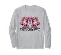 Merry Christmas Graphic For Women Pink Santa GNOME Couple Manga Larga