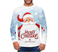 Merry Christmas Happy New Year Sudadera de Navidad para Hombre Muñeco de Nieve 3D Imprimir Jersey de Manga Larga Y Cuello Redondo Camiseta Lindo Papá Noel, Muñeco de Nieve, Alce