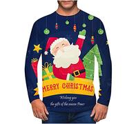 Merry Christmas Happy New Year Sudadera de Navidad para Hombre Muñeco de Nieve 3D Imprimir Jersey de Manga Larga Y Cuello Redondo Camiseta Lindo Papá Noel, Muñeco de Nieve, Alce