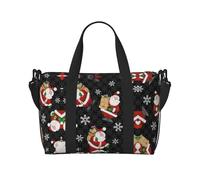 Merry Christmas Happy Print Bolso de viaje con cremallera, bolso casual para viajes de fin de semana y compras al gimnasio, Black, Talla única, Bolsa de viaje