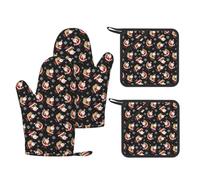 Merry Christmas Happy Print - Guantes resistentes al calor, reutilizables, juego de cocina, horno, parrilla, cocinar