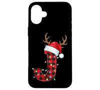 Merry Christmas J - Luces de Reno a Cuadros Carcasa para iPhone 16 Plus