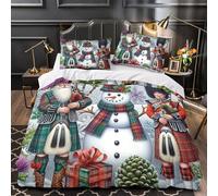 Merry Christmas Juego De Funda Nórdica Santa & Snowman con Estampado Navideño Ligero Y Transpirable, Ropa De Cama Suave, Cómoda Y Cálida Super King（260x220cm）