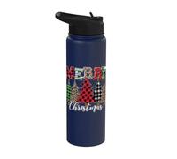 Merry Christmas Leopard Buffalo Red Plaid for Men Women Stainless Steel Insulated Water Bottle