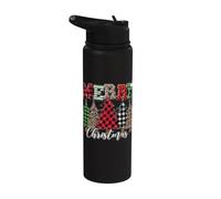 Merry Christmas Leopard Buffalo Red Plaid for Men Women Stainless Steel Insulated Water Bottle