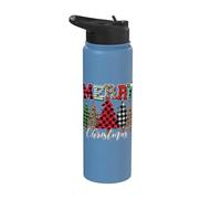 Merry Christmas Leopard Buffalo Red Plaid for Men Women Stainless Steel Insulated Water Bottle