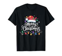 Merry Christmas Lights Santa Hat Men Women Xmas Family Camiseta