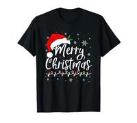 Merry Christmas Lights Santa Hat Xmas Family Matching Gifts Camiseta