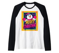 Merry Christmas Muñeco de Nieve Vintage Retro 80s Navidad Camiseta Manga Raglan