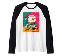 Merry Christmas Muñeco de Nieve Vintage Retro 80s Navidad Camiseta Manga Raglan