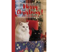 Merry Christmas Notebook White And Black Cat In A Christmas Box: Journal for Cat Lovers with Elegant Cream Paper, Wide Lines, 80 Numbered Pages