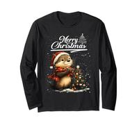 Merry Christmas Otter Santa Hat Animal Cute Xmas Holiday Manga Larga