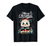 Merry Christmas Panda Santa Hat Animal Cute Xmas Holiday Camiseta