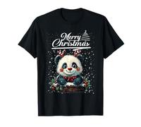 Merry Christmas Panda Santa Hat Animal Cute Xmas Holiday Camiseta