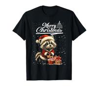 Merry Christmas Raccoon Santa Hat Animal Cute Xmas Holiday Camiseta