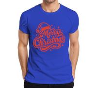 Merry Christmas Regalo de Navidad Santa Sombrero Estrellas Vintage Camiseta Hombre, azul, XXL