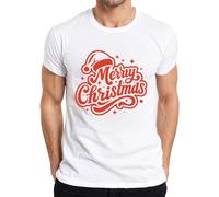 Merry Christmas Regalo de Navidad Santa Sombrero Estrellas Vintage Camiseta Hombre, Blanco, S