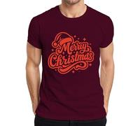 Merry Christmas Regalo de Navidad Santa Sombrero Estrellas Vintage Camiseta Hombre, granate, S