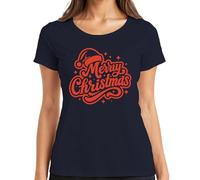 Merry Christmas Regalo de Navidad Santa Sombrero Estrellas Vintage Camiseta Mujer, azul marino, S